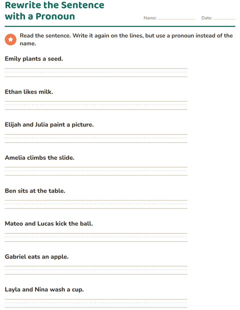 Preview of Personal Pronouns worksheet for grade 2
