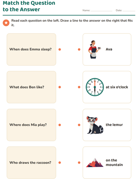 Preview of Question Words worksheet for grade 1