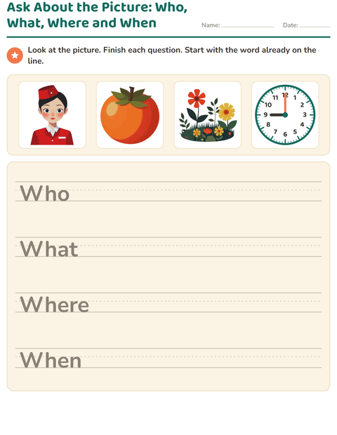 Preview of Question Words worksheet for grade 2