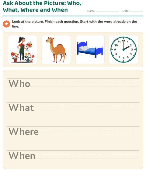 Preview of Question Words worksheet for grade 2