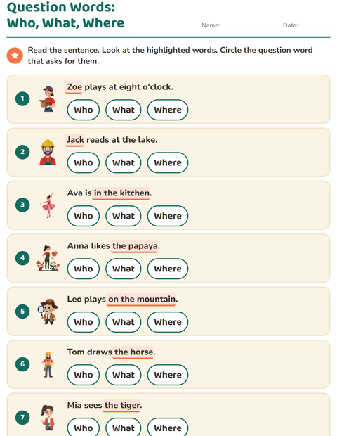 Question Words: Who, What, Where