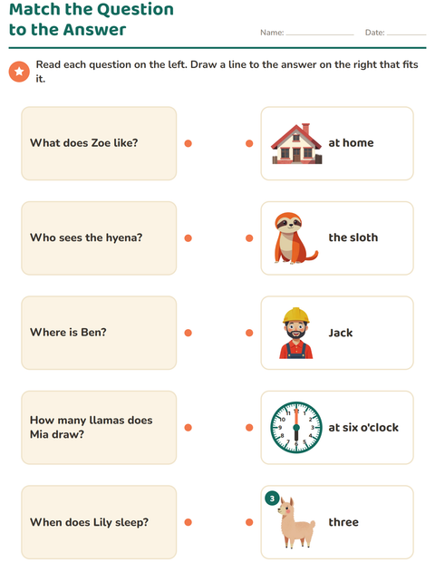 Preview of Question Words worksheet for grade 1