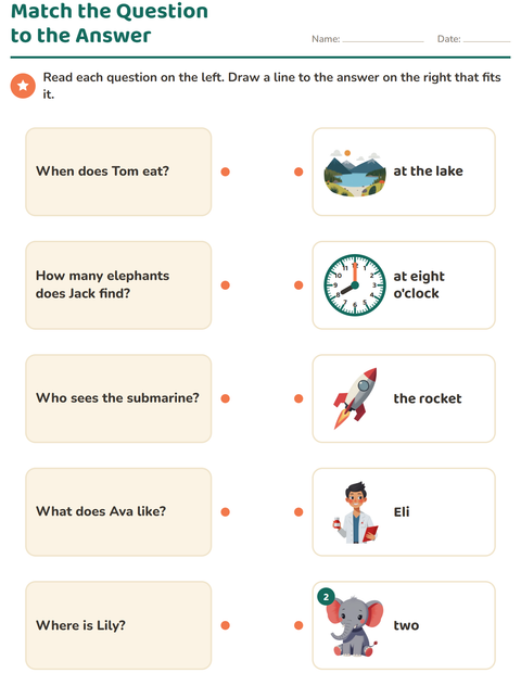 Preview of Question Words worksheet for grade 1