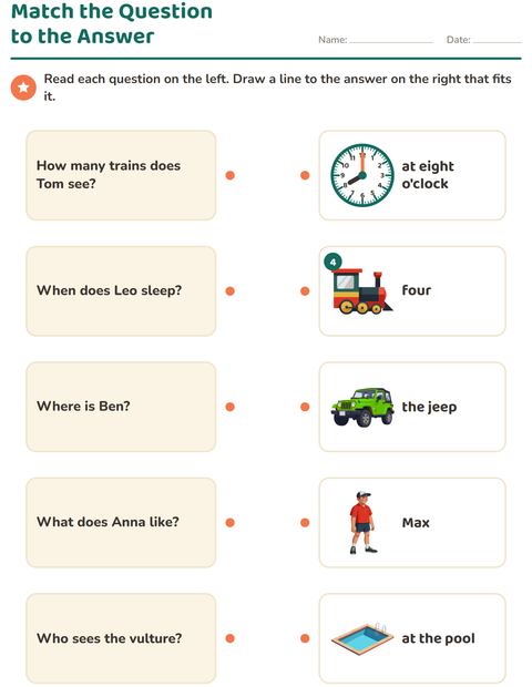 Preview of Question Words worksheet for grade 1