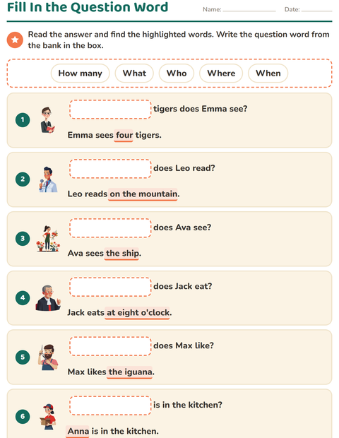 Preview of Fill In the Question Word