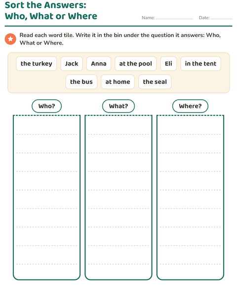 Preview of Question Words worksheet for grade 1