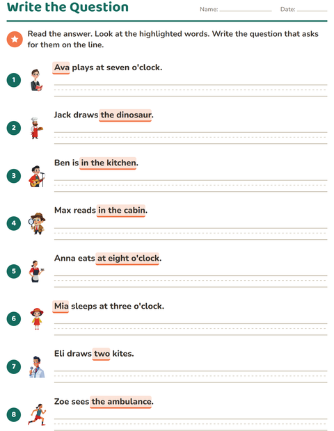 Preview of Question Words worksheet for grade 2
