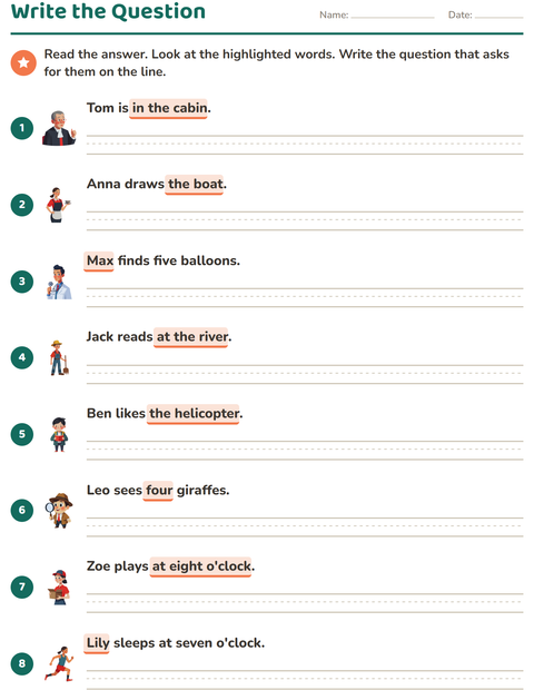 Preview of Question Words worksheet for grade 2