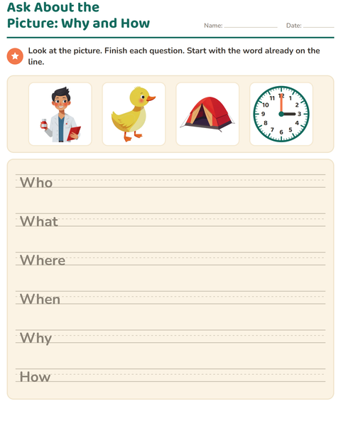 Preview of Question Words worksheet for grade 2
