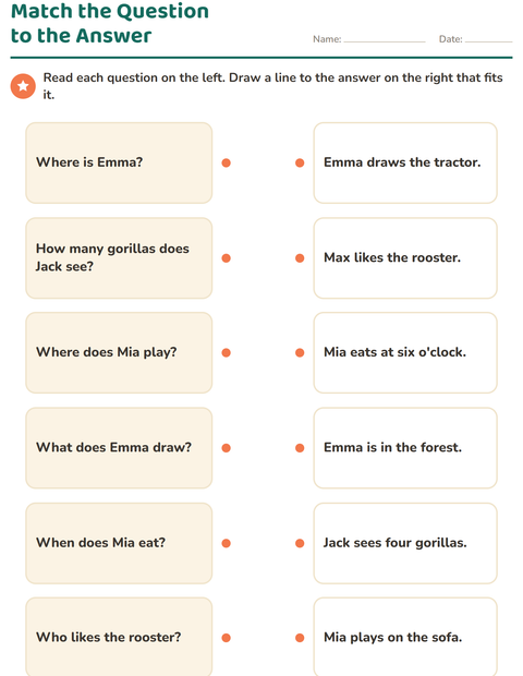 Preview of Question Words worksheet for grade 1