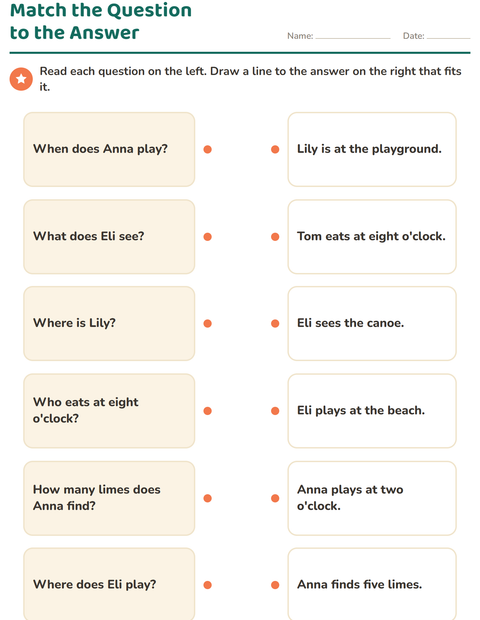 Preview of Question Words worksheet for grade 1