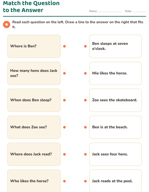 Preview of Question Words worksheet for grade 1