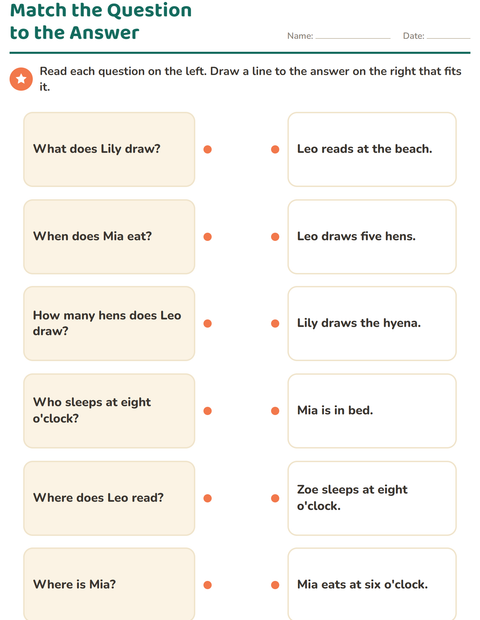 Preview of Question Words worksheet for grade 1