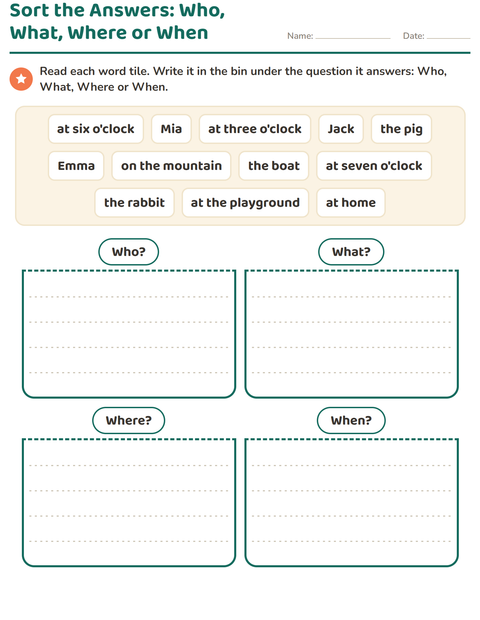 Preview of Question Words worksheet for grade 1