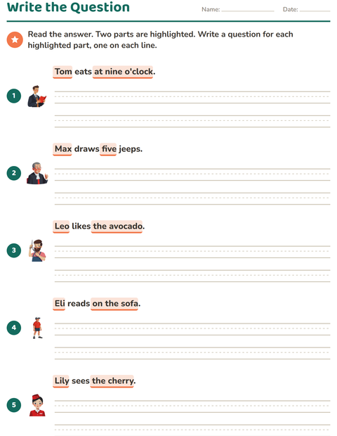 Preview of Question Words worksheet for grade 2