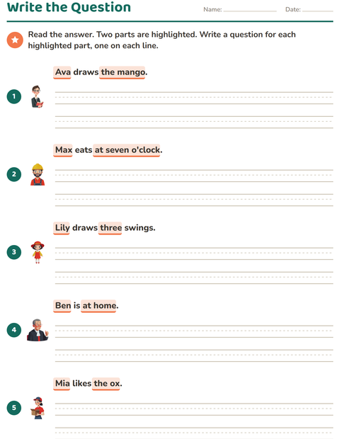 Preview of Question Words worksheet for grade 2