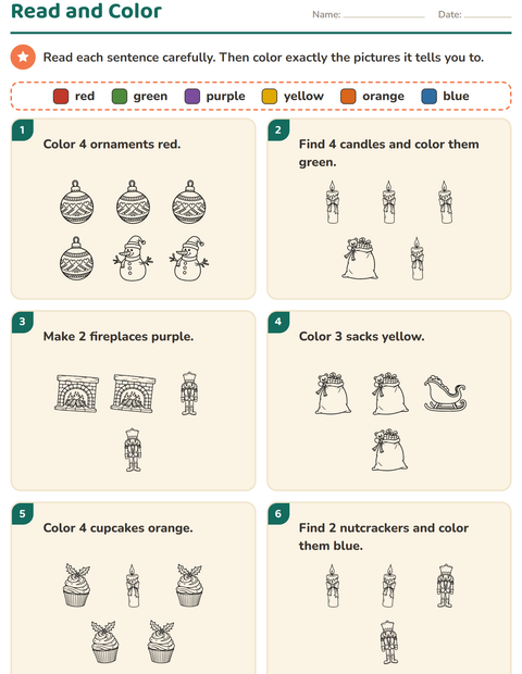 Preview of Read and Color worksheet featuring Christmas B&W 2 for grade 1