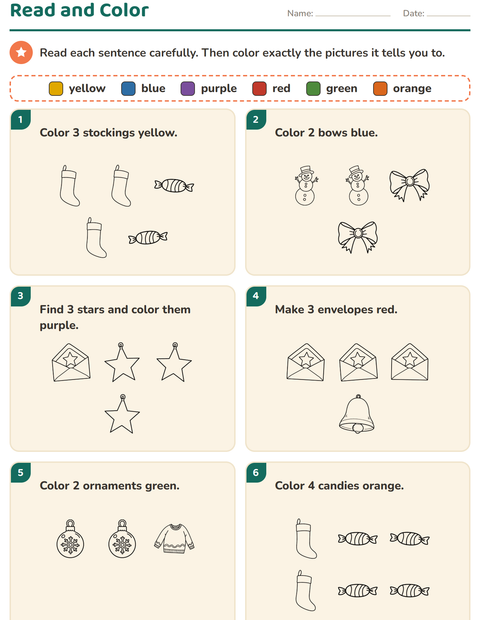 Preview of Read and Color worksheet featuring Christmas B&W for grade 1