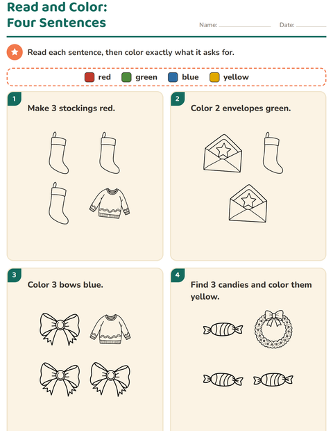 Preview of Read and Color worksheet featuring Christmas B&W for grade 1