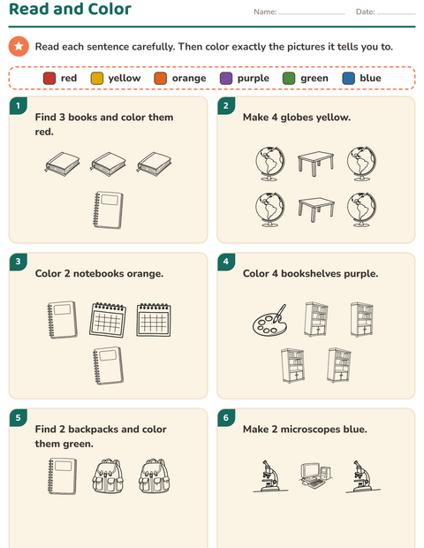 Preview of Read and Color worksheet featuring Classroom 2 (B&W) for grade 1