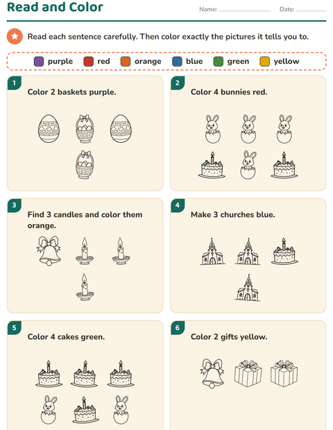 Preview of Read and Color worksheet featuring Easter BW 2 for grade 1
