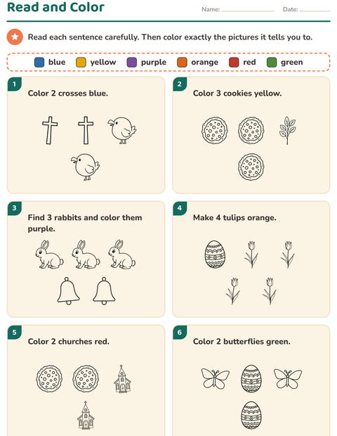 Preview of Read and Color worksheet featuring Easter BW for grade 1