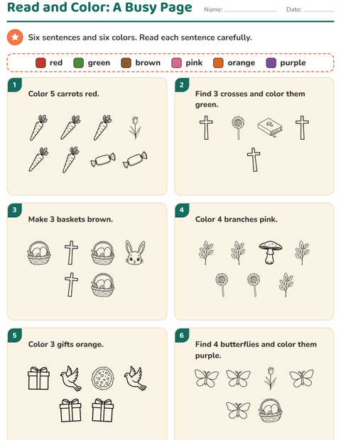 Preview of Read and Color worksheet featuring Easter BW for grade 1