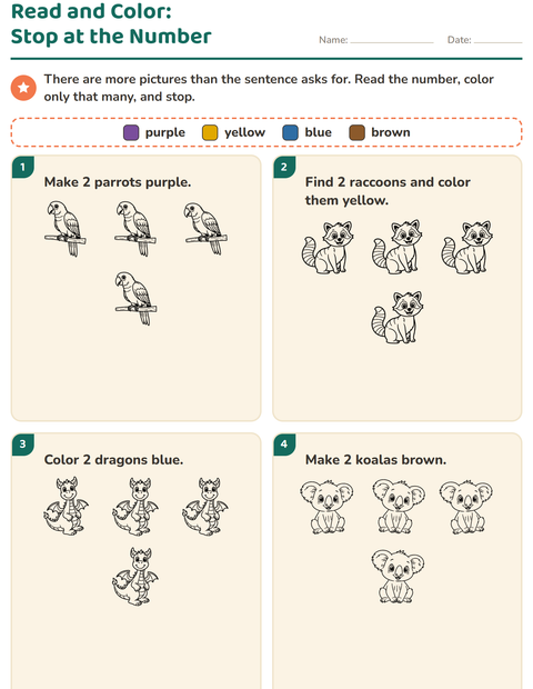 Preview of Read and Color worksheet featuring Animals BW for grade 1