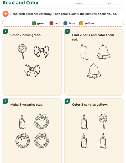 Preview of Read and Color worksheet featuring Christmas B&W for grade 1