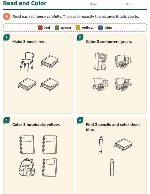 Preview of Read and Color worksheet featuring Classroom 2 (B&W) for grade 1