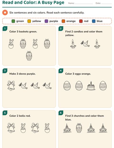 Preview of Read and Color worksheet featuring Easter BW 2 for grade 1