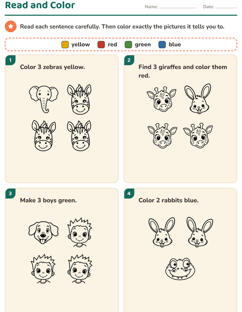 Preview of Read and Color worksheet featuring Faces BW for grade 1