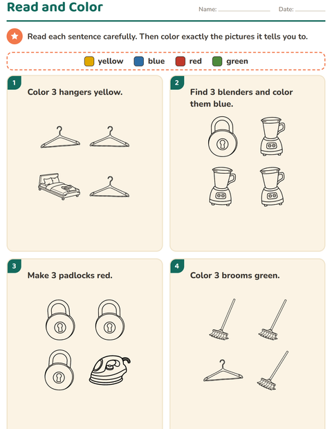 Preview of Read and Color worksheet featuring Home BW 2 for grade 1