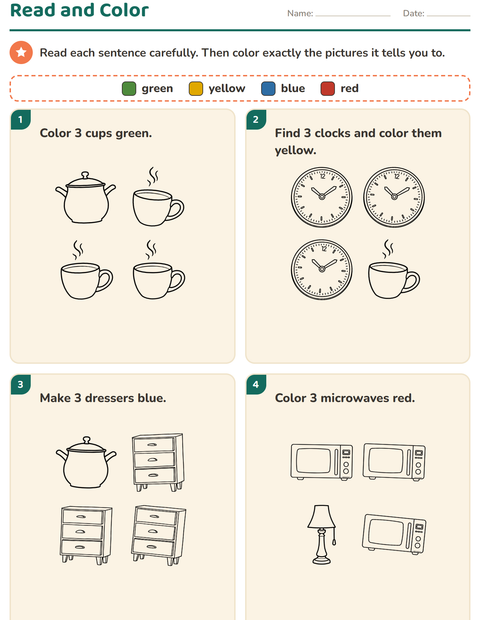 Preview of Read and Color worksheet featuring Home BW for grade 1