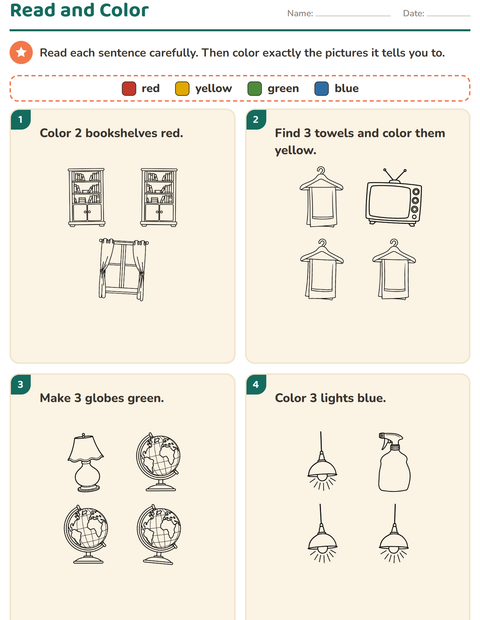 Preview of Read and Color worksheet featuring Household BW for grade 1