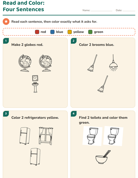 Preview of Read and Color worksheet featuring Household BW for grade 1