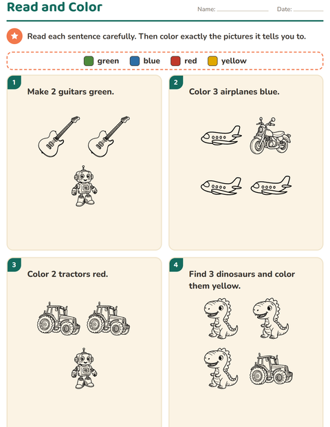 Preview of Read and Color worksheet featuring Toys BW for grade 1