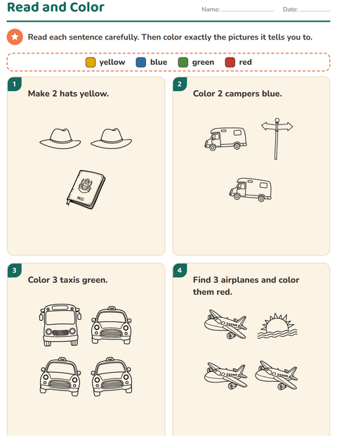 Preview of Read and Color worksheet featuring Travel and Holiday BW for grade 1