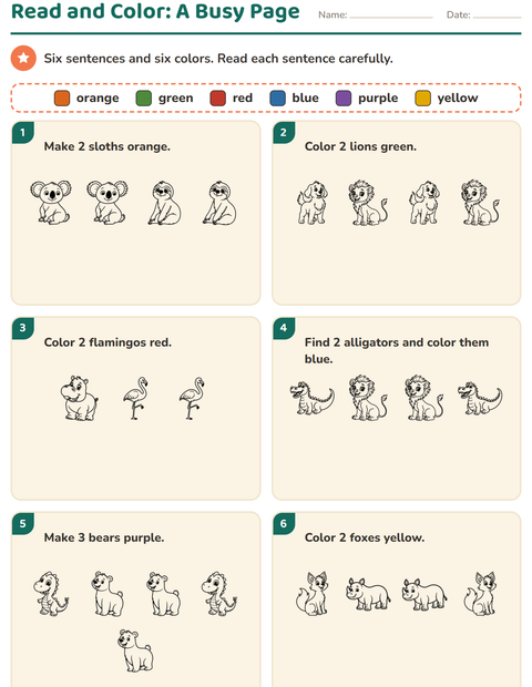 Preview of Read and Color worksheet featuring Zoo Animals BW for grade 1