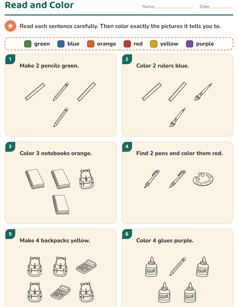 Preview of Read and Color worksheet featuring Education BW for grade 1
