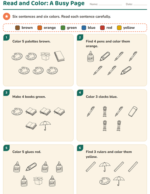 Preview of Read and Color worksheet featuring Education BW for grade 1