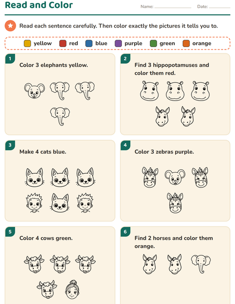 Preview of Read and Color worksheet featuring Faces BW for grade 1