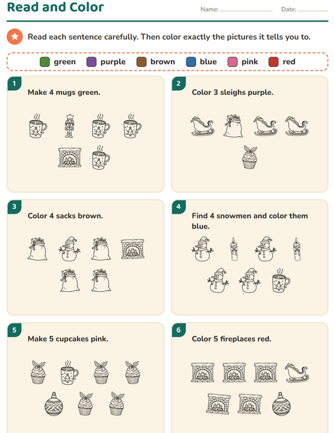 Preview of Read and Color worksheet featuring Christmas B&W 2 for grade 1