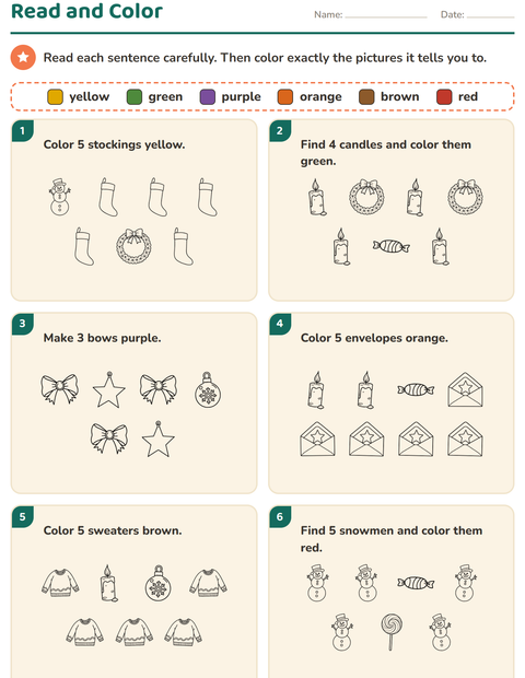 Preview of Read and Color worksheet featuring Christmas B&W for grade 1