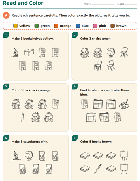 Preview of Read and Color worksheet featuring Classroom 2 (B&W) for grade 1
