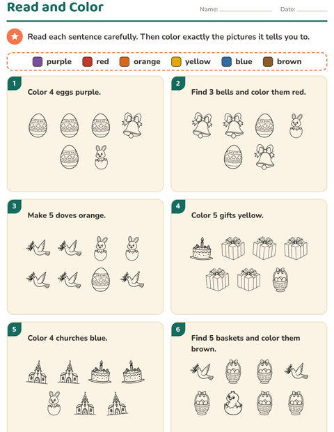 Preview of Read and Color worksheet featuring Easter BW 2 for grade 1