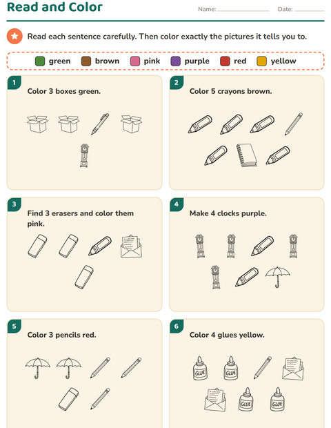 Preview of Read and Color worksheet featuring Education BW for grade 1
