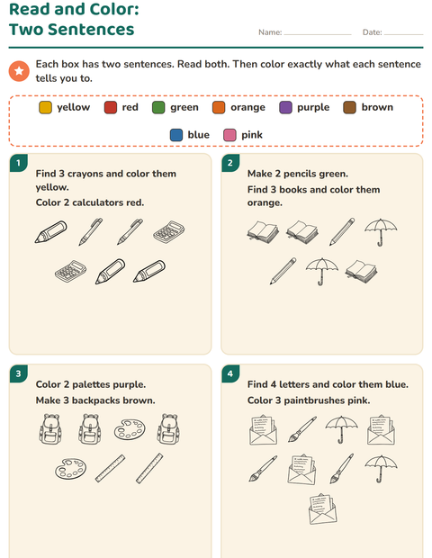 Preview of Read and Color worksheet featuring Education BW for grade 1