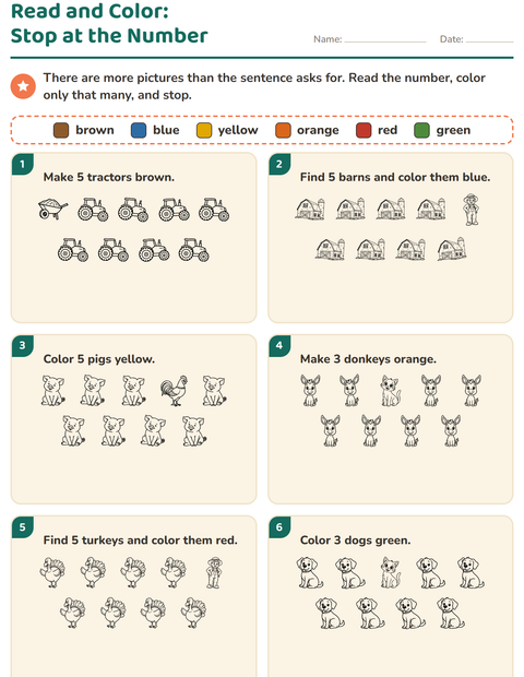 Preview of Read and Color worksheet featuring Farm BW for grade 1