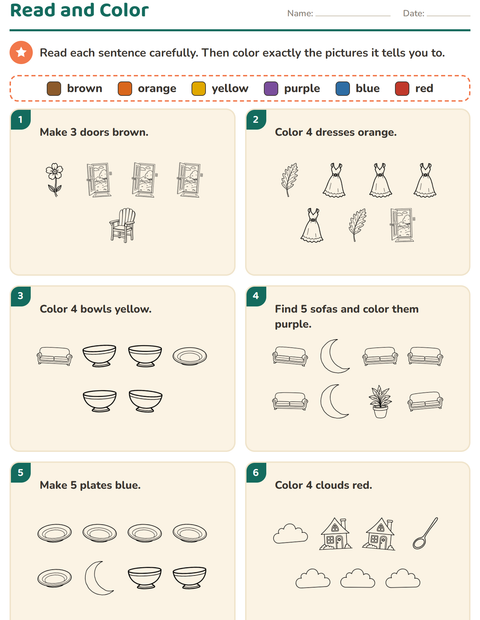 Preview of Read and Color worksheet featuring Home and Nature BW for grade 1